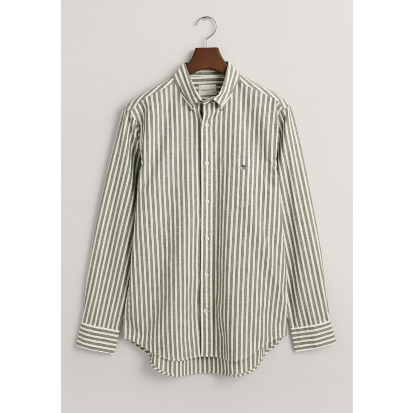 Gant, Skjorte, Cotton-Linen, Green Stripe