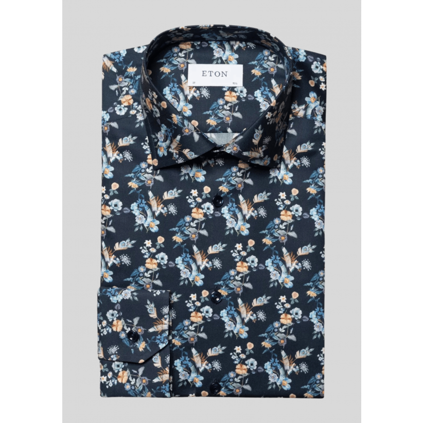 Eton, Skjorte, Contemporary, Floral Print Twill, Navy 