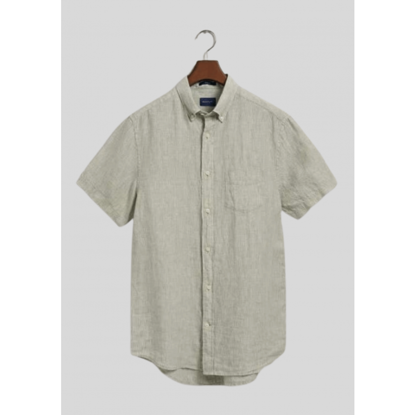Gant, Skjorte SS, Reg Linen Striped Shirt, Green Stripe