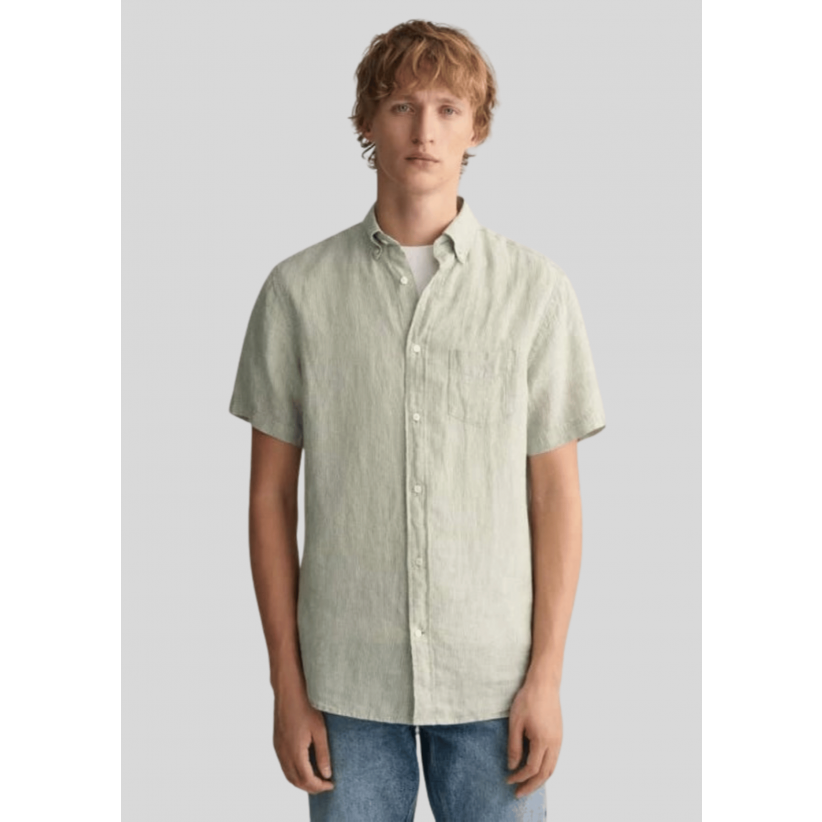 GantSkjorteSSRegLinenStripedShirtGreenStripe-01