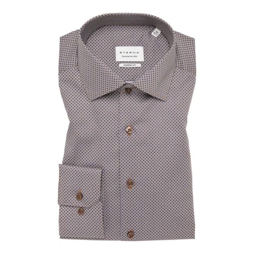 ETERna, MODERN FIT SKJORTE I BRUN PRINT 