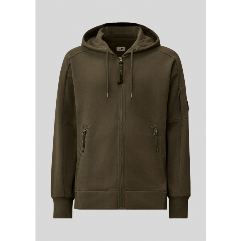 C.P. Company, Sweatzip, Raised Fleece Zip Hooded Lens, Gunmetal