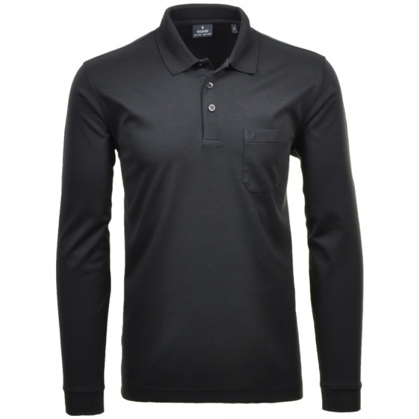 RAGMAN, LANGÆRMET MICROFIBER POLO I SORT 