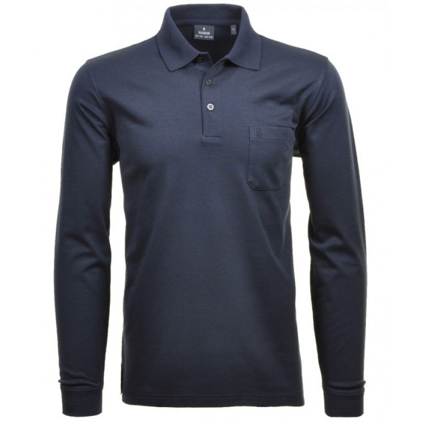 RAGMAN, LANGÆRMET MICROFIBER POLO I NAVY 