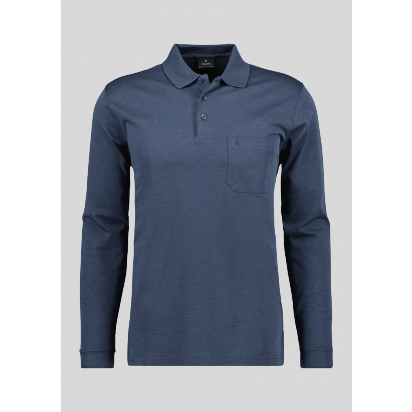 Ragman, Polo Langærmet, Microfiber, Azure Blue 