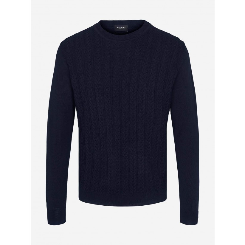 SAND COPENHAGEN, MERINO KABELSTIK I NAVY