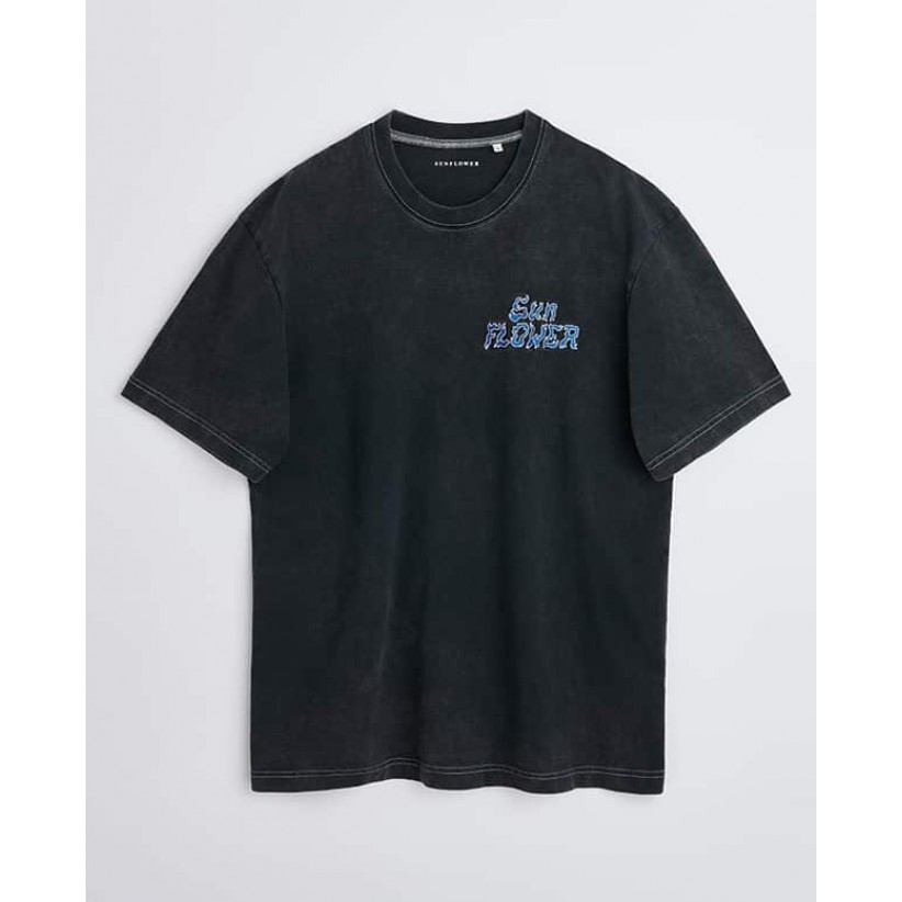 SUNFLOWER, WASHED TEE I GRÅ-SORT