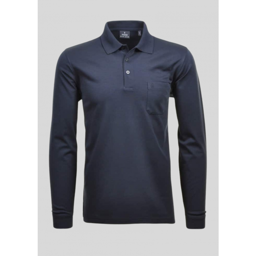 Ragman, Polo Langærmet, Microfiber, Navy
