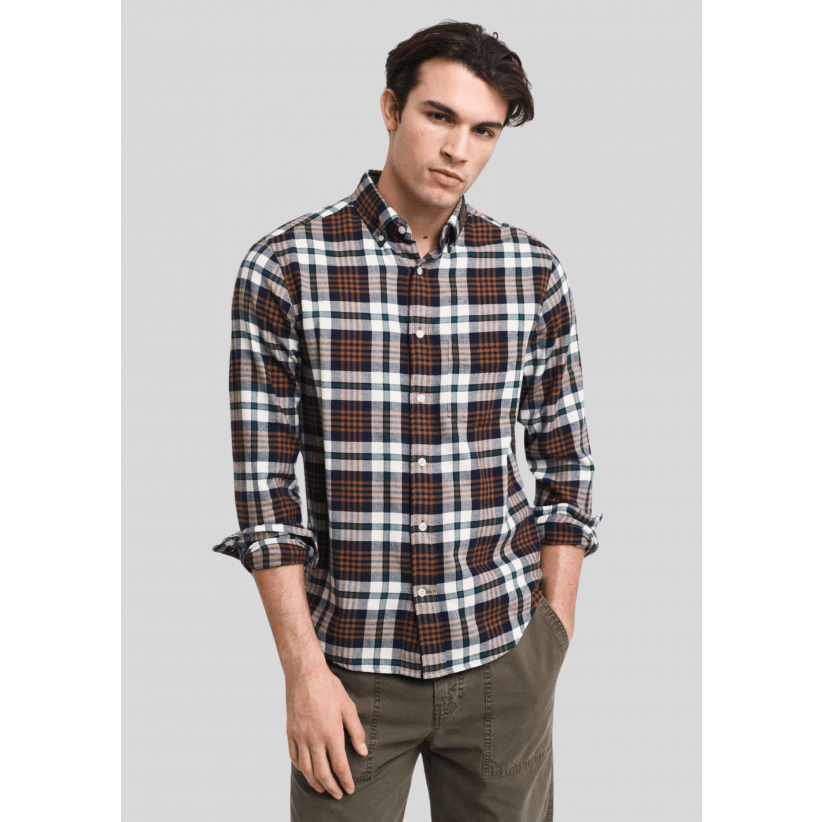 GantSkjortePlaidFlannelShirtCacaoBrownCheck-01