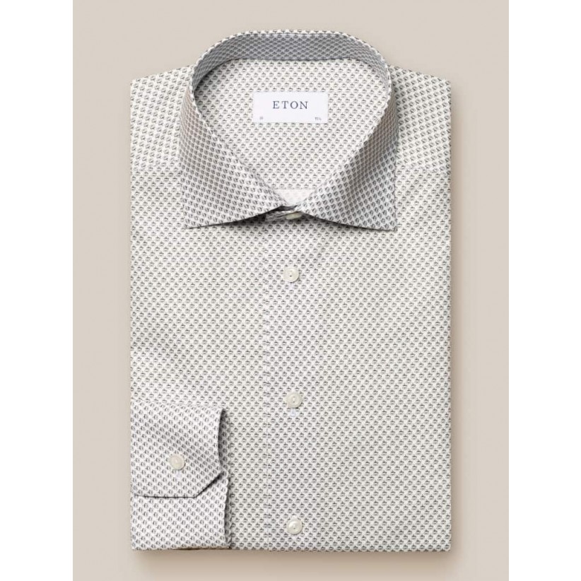 ETON, SLIM SKJORTE M. KAFFE PRINT I HVID