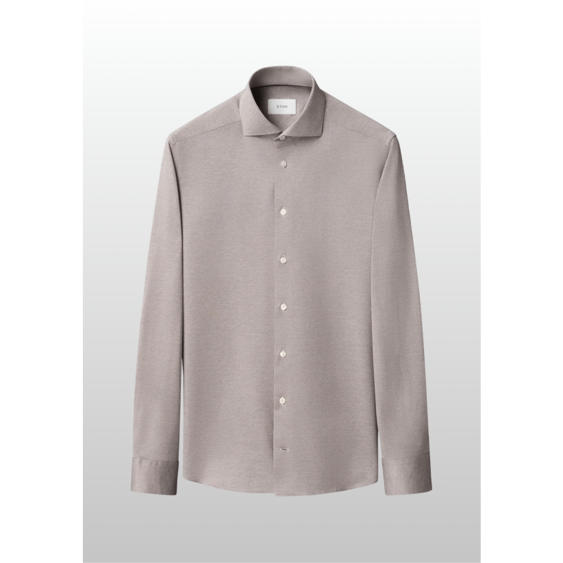 Eton, Skjorte, Slim, Filo di Scozia Jersey Shirt, Brown 