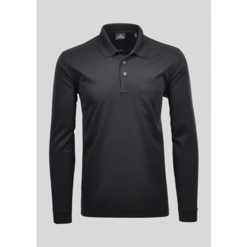 Ragman, Polo Langærmet, Microfiber, Black