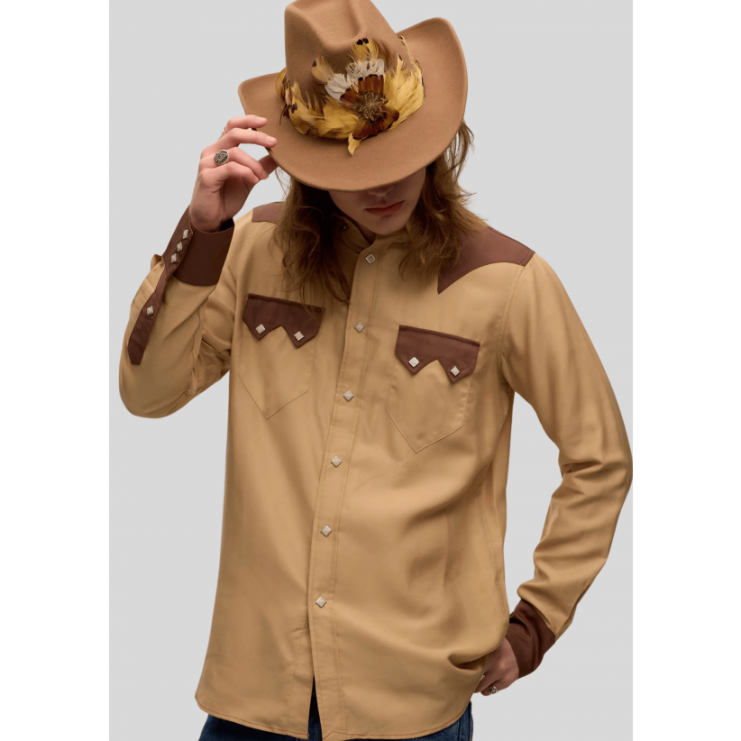 SneumSkjorteSawtoothWesternShirtBrownBeige-01