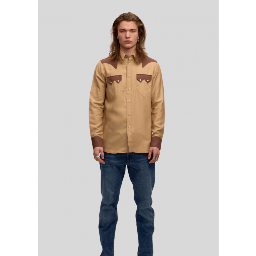 SneumSkjorteSawtoothWesternShirtBrownBeige-01