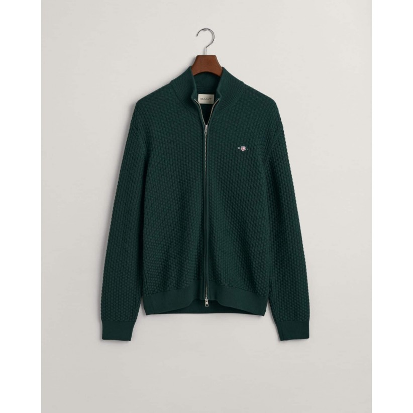 GANT, TEKSTURERET CARDIGAN I GRØN