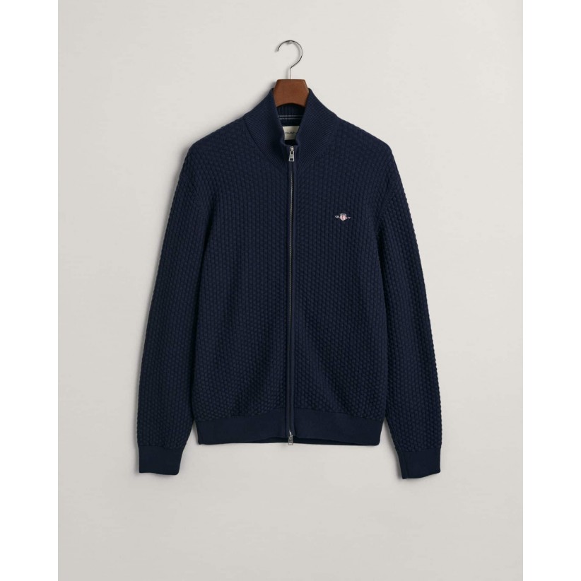 GANT, TEKSTURERET CARDIGAN I MØRKEBLÅ 