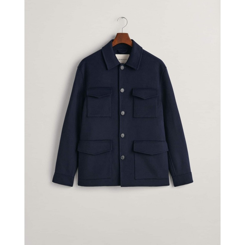 GANT, HÅNDSYET ULD OVERSHIRT I MØRKEBLÅ