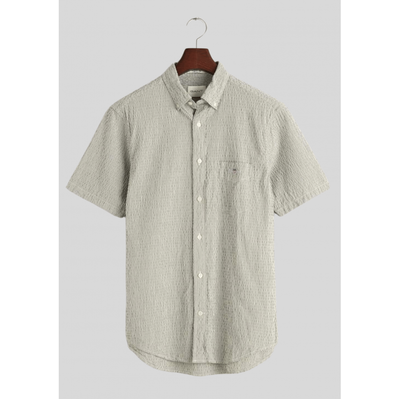 Gant, Skjorte SS, Striped Seersucker, Pine Green 