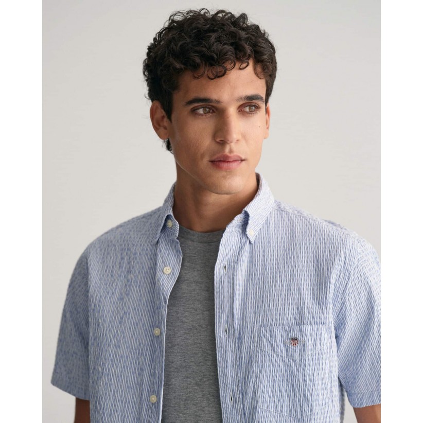 GantSkjorteSSStripedSeersuckerRichBlue-01