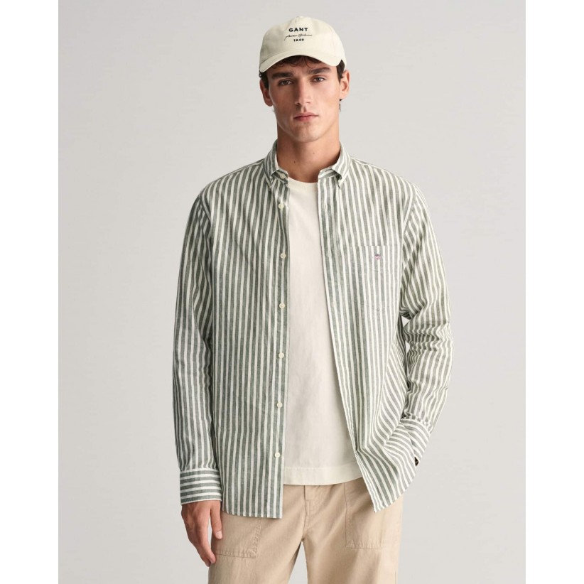 GantSkjorteCottonLinenGreenStripe-01
