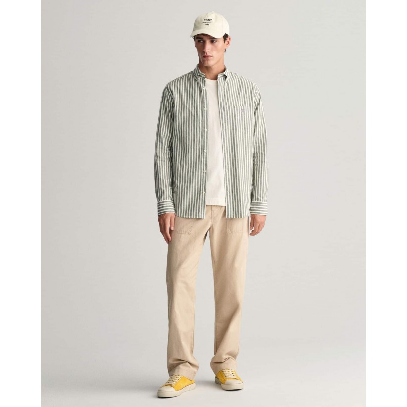 GantSkjorteCottonLinenGreenStripe-01