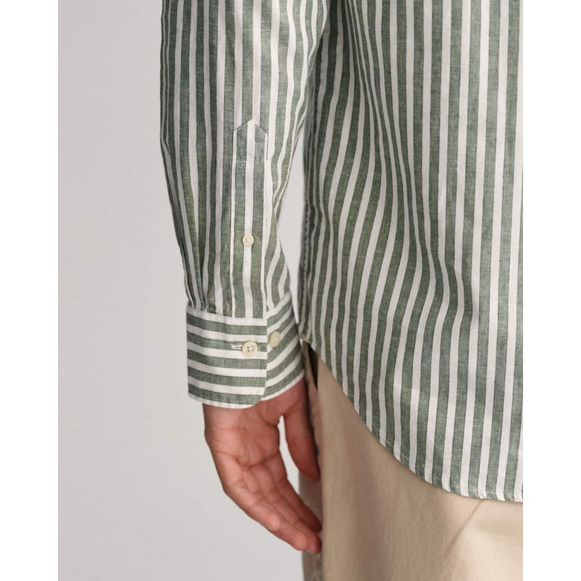 GantSkjorteCottonLinenGreenStripe-01