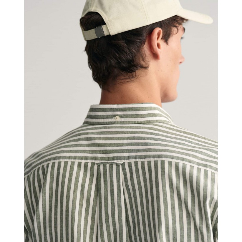 GantSkjorteCottonLinenGreenStripe-01