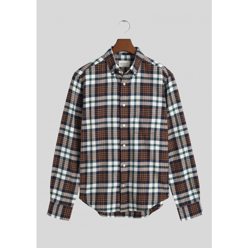 Gant, Skjorte, Plaid Flannel Shirt, Cacao Brown Check