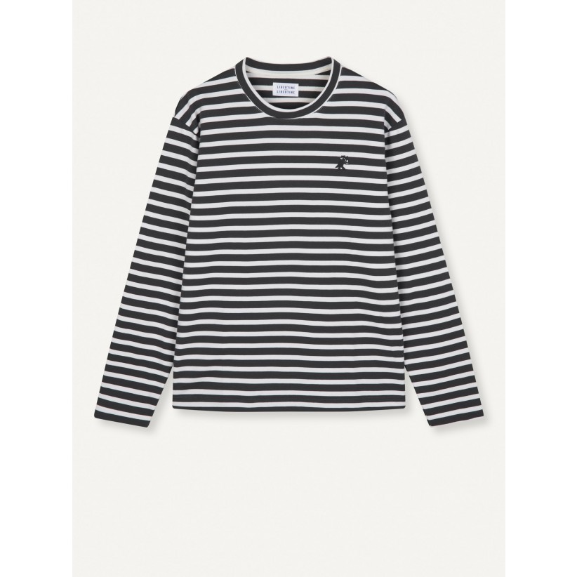 LIBERTINE, LONG SLEEVE T-SHIRT I GRÅ STRIPE