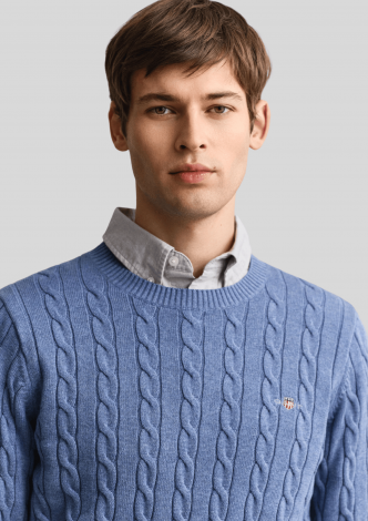 gantstrikcottoncablesweaterdenimbluemelange-00