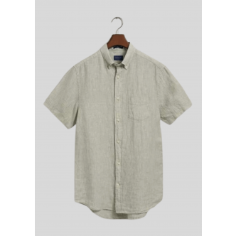 Gant, Skjorte SS, Reg Linen Striped Shirt, Green Stripe