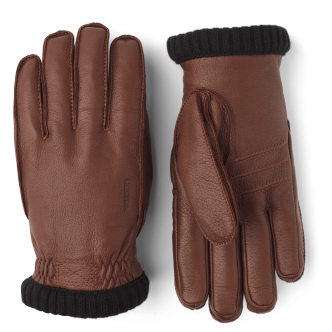 HESTRA, HJORTESKINDS RIB HANDSKER I BRUN 