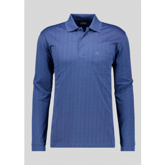 Ragman, Polo Langærmet, Microfiber Jacqaurd, Blue Melange 