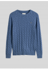 Gant, Strik, Cotton Cable Sweater, Denim Blue Melange 